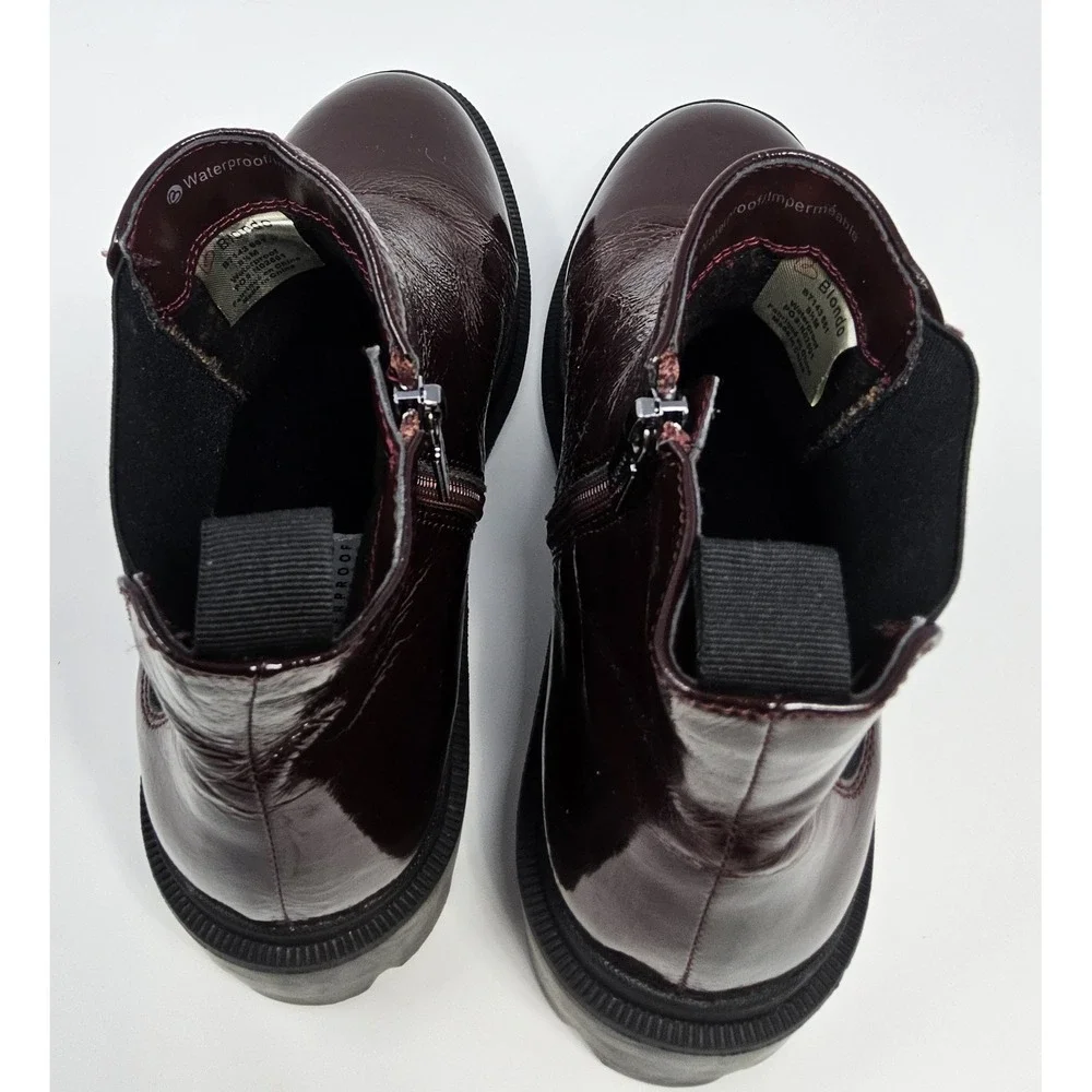 Blondo Cayla Boots Womens 8.5 Waterproof Chelsea Leather Patent Ankle Brown‎